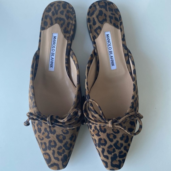 Manolo Blahnik NWT Leopard-Print Pointed-Toe Slingback Mules brown/black size-8 - Picture 4 of 8